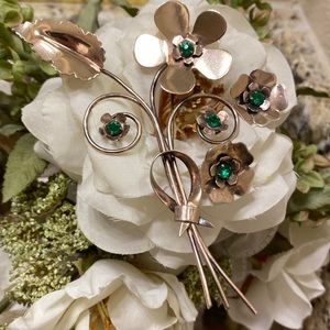 Vintage Sterling vermeil Large (3 1/4”) brooch & screw back earrings (5/8”)